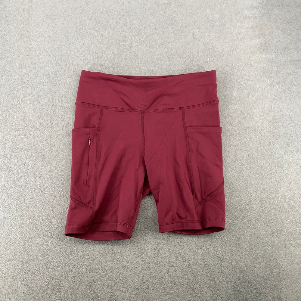 Avia Womens Burgundy Bike Shorts V-Front Waistband Zipper Pocket Size M